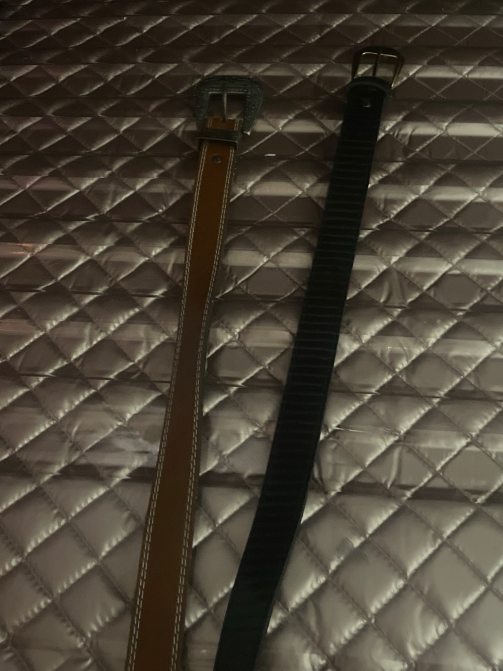 Leather and Ribbed Fabric Belts - Brown and Black